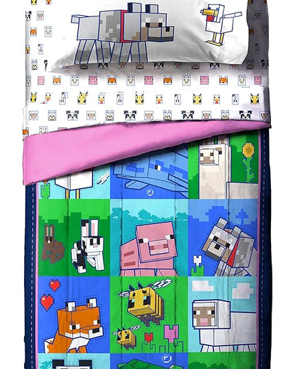 Jay Franco Minecraft Animal Patch 5 Piece Twin Bed Set - Includes Comforter & Sheet Set Bedding - Super Soft Fade Resistant Microfiber (Official Minecraft Product) - LeafyLoom