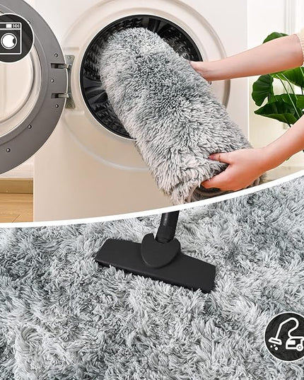 Merelax Soft Shaggy Rug for Kids Bedroom, Oval 2.6'x5.3' Plush Fluffy Rugs for Living Room, Furry Carpet for Teen Girls Room, Anti-Skid Fuzzy Comfy Rug for Nursery, Cute Baby Play Mat,Tie-dyed Grey - LeafyLoom