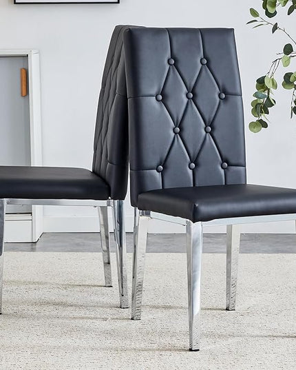 NicBex Dining Chairs Set of 4 Modern PU Dining Room Kitchen Chairs with Embedded Button High Backrest,Silver Metal Legs,Chairs for Dining Room, Kitchen,Living Room, and Restaurants,Black - LeafyLoom