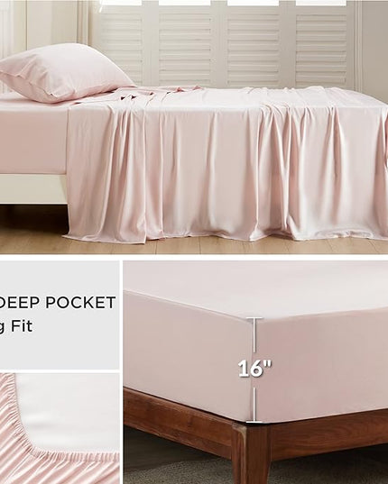 Bedsure Twin Sheets Set, Cooling Sheets Twin Size Bed Set, Rayon Derived from Bamboo, Twin Size Sheets, Breathable & Soft Bed Sheets, Hotel Luxury Silky Bedding Sheets & Pillowcases, Pink - LeafyLoom