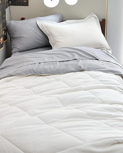 Bedsure White Twin XL Comforter Sets - 5 Pieces Reversible White Twin XL Bedding Sets with Comforters, Sheets, Pillowcase & Sham, Twin XL Bed Sets for College - LeafyLoom