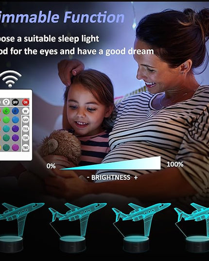 Airplane Gifts for Boy, Men, Aircraft Night Light, Gulfstream 3D Illusion Lamp with Remote and Touch Control, Plane Decor for Men Boy Kids Room, Birthday Gifts - LeafyLoom