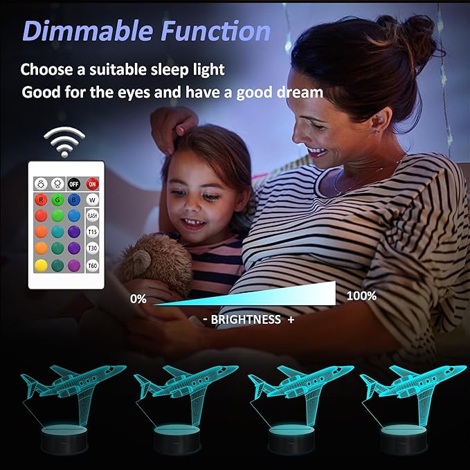 Airplane Gifts for Boy, Men, Aircraft Night Light, Gulfstream 3D Illusion Lamp with Remote and Touch Control, Plane Decor for Men Boy Kids Room, Birthday Gifts - LeafyLoom
