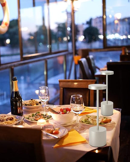 Cordless Table Lamps Set of 2, 5000mAh Rechargeable Battery Powered Lamp, 3 Color Stepless Dimmable LED Table Lamp, Portable Table Light for Outdoor/Indoor/Restaurant/Home.(Chrome) - LeafyLoom