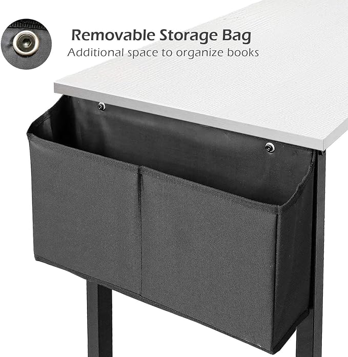 Lufeiya Computer Desk White Writing Table for Small Spaces Home Office 39 Inch Modern Study PC Des,with Storage Bag Hook (White Black) - LeafyLoom