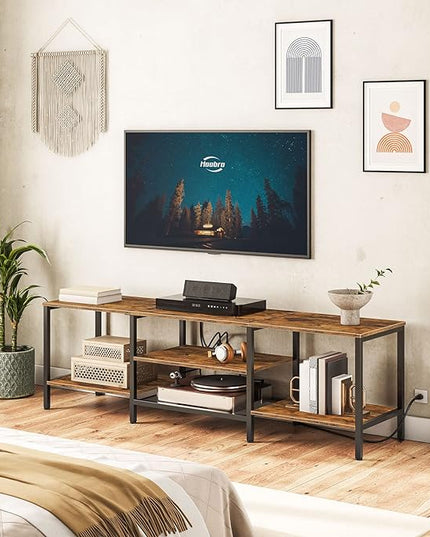 HOOBRO TV Stand with Power Outlets to 75 Inches, TV Console Table with Open Storage Shelves Cabinet, Industrial Media Entertainment Center for Living Room Bedroom, Rustic Brown and Black BF80DS01 - LeafyLoom