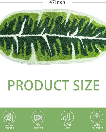 Leaf Kids Rug Green Bathroom Runner Rug Small Cute Bath Mat Nursery Boho Area Rug Non Slip Long Carpet for Bedroom Children Room Kitchen Monstera Plant Home Decor 20x47 inch - LeafyLoom