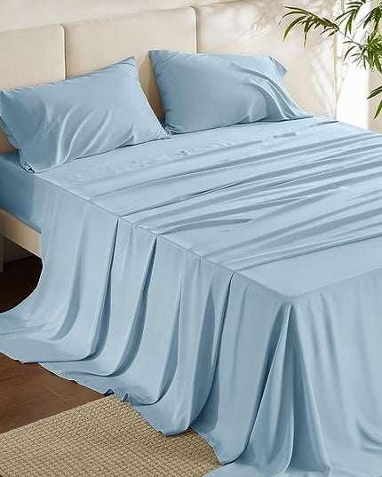 Bedsure Queen Sheets, Rayon Derived from Bamboo, Queen Cooling Sheet Set, Deep Pocket Up to 16", Breathable & Soft Bed Sheets, Hotel Luxury Silky Bedding Sheets & Pillowcases, Teal Blue - LeafyLoom