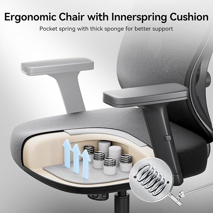 Hbada Ergonomic Mesh Office Chair, Computer Chair with Adjustable 2D Armrest, Swivel Office Chair -Adjustable Headrest with Lumbar Support and PU Wheels Black(No Footrest) - LeafyLoom