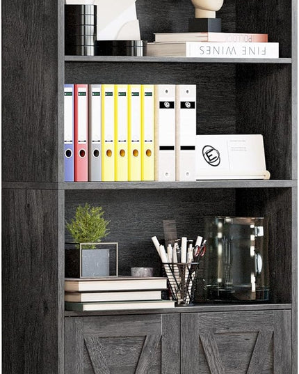 IRONCK Industrial Bookshelves and Bookcases with Doors Floor Standing 6 Shelf Display Storage Shelves 70 in Tall Bookcase for Home Office, Living Room - LeafyLoom