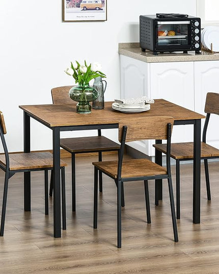 NicBex Small Dining Table Set for 4 Bar Table and Chairs Set 5 Piece Industrial Dining Table Set for 4, Rectangular Kitchen Table and Chairs, Dining Room Set for Small Space, Rustic Brown - LeafyLoom