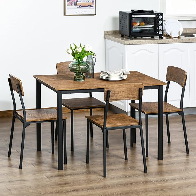 NicBex Small Dining Table Set for 4 Bar Table and Chairs Set 5 Piece Industrial Dining Table Set for 4, Rectangular Kitchen Table and Chairs, Dining Room Set for Small Space, Rustic Brown - LeafyLoom