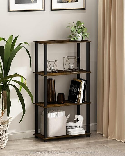 Furinno Turn-S-Tube 4-Tier Compact Multipurpose Shelf Display Rack with Square Tube, Amber Pine/Black - LeafyLoom