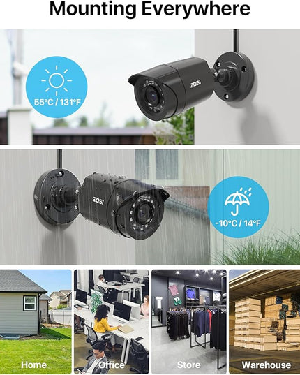 ZOSI 16CH 3K Lite Home Security Camera System,AI Human/Vehicle Detection,Night Vision,Remote Access,8pcs 1080p Outdoor Surveillance Cameras,16 Channel 1080P CCTV DVR with 2TB HDD for 24/7 Recording ZOSI