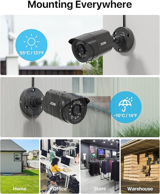 ZOSI 16CH 3K Lite Home Security Camera System,AI Human/Vehicle Detection,Night Vision,Remote Access,8pcs 1080p Outdoor Surveillance Cameras,16 Channel 1080P CCTV DVR with 2TB HDD for 24/7 Recording ZOSI