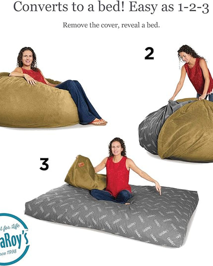 CordaRoy's Chenille Bean Bag Chair, Convertible Chair Folds from Bean Bag to Lounger, As Seen on Shark Tank, Tan - Queen Size - LeafyLoom