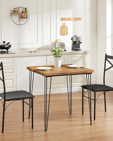 VECELO Kitchen Dining Room Table 2 Chairs for Small Space, Apartment,Metal Steel Frame, 3-Piece Set, Brown - LeafyLoom