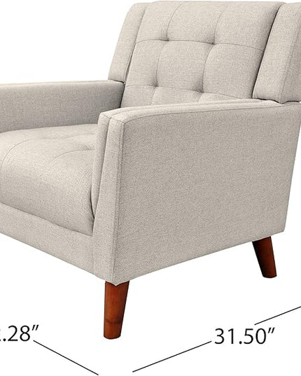 Christopher Knight Home Evelyn Mid Century Modern Fabric Arm Chair, Beige & Walnut - LeafyLoom