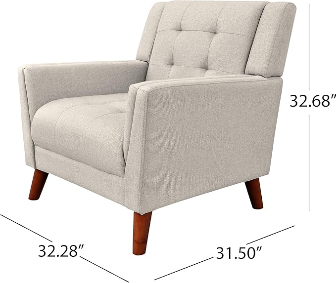Christopher Knight Home Evelyn Mid Century Modern Fabric Arm Chair, Beige & Walnut - LeafyLoom