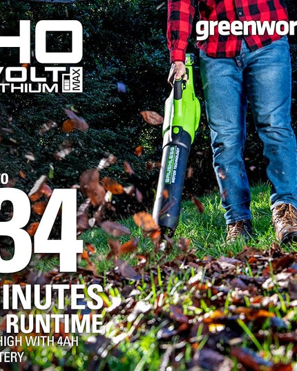 Greenworks 40V (550 CFM / 130 MPH) Brushless Axial Blower + Trimmer, 4.0Ah USB Battery and Charger Included - LeafyLoom