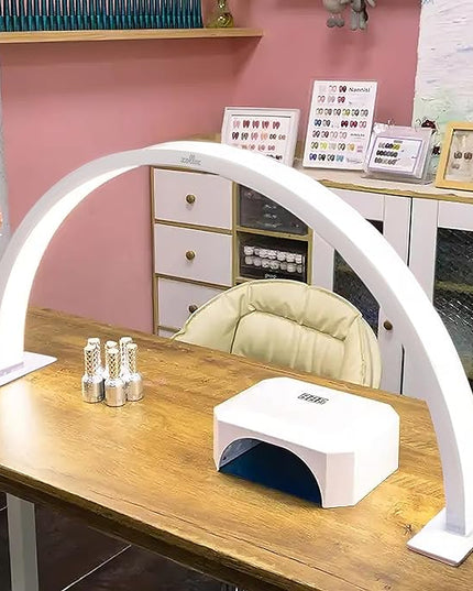Half-Moon Nail Desk Lamp for Professionals, 3360 Lumen Led Light for Nails, Perfect Led Manicure Desk Lamp | Tattoo Light | Lash Tech Light | Manicure Light Led (White) (Button Control) - LeafyLoom
