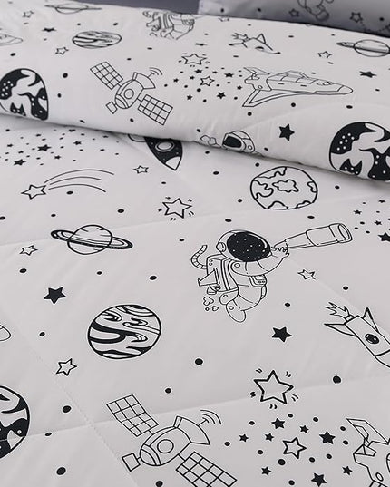 MAG 3Pcs Out Space Bedding Comforter Set, White Galaxy Comforter Set,for Toddlers Kids,Boys Teens and Girls,Super Soft Microfiber (1 Comforter + 2 Pillowcases) (Space, Queen) - LeafyLoom