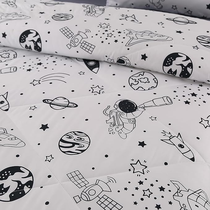 MAG 3Pcs Out Space Bedding Comforter Set, White Galaxy Comforter Set,for Toddlers Kids,Boys Teens and Girls,Super Soft Microfiber (1 Comforter + 2 Pillowcases) (Space, Queen) - LeafyLoom