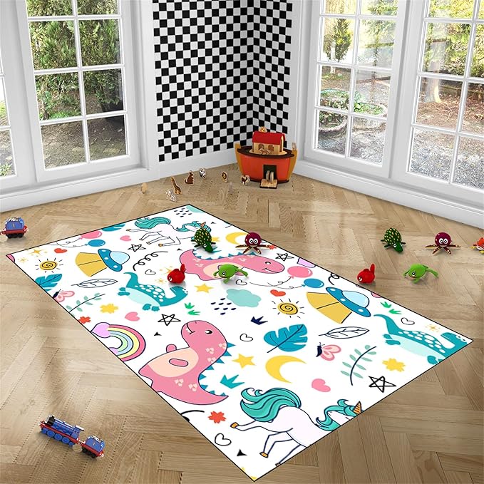 Dinosaur Rugs for Boys Bedroom - Dinosaur Room Decor for Boys Kids Area Rug Dinosaur Rug Boys Rugs for Bedroom Dinosaur Carpet Rugs Kids Play Rugs Cute Cartoon Dinosaur Decor,4'×5' - LeafyLoom