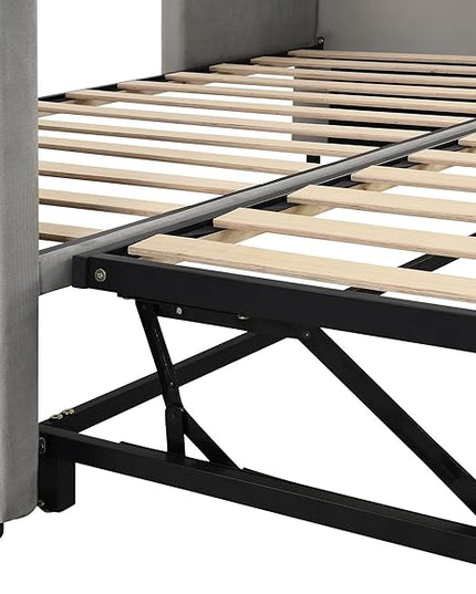 Bellemave Twin Size Upholstered Daybed with Pop up Trundle,Velvet Twin Daybed Frame,Twin to King Daybed,Day bed with Trundle Bed Twin,Tufted Sofa Bed Daybed,Bedroom,Living Room,Guest Room(Gray) - LeafyLoom