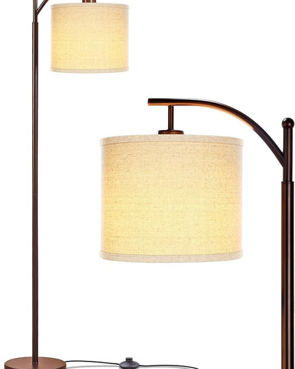 Brightech Montage LED Floor Lamp – Modern Floor Lamp for Living Rooms & Office, Tall Lamp with Arc Hanging Shade – Standing Lamp for Bedroom Reading, Mid-Century Pole Lamp for Farmhouse Style - Bronze - LeafyLoom