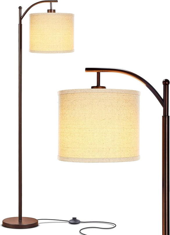 Brightech Montage LED Floor Lamp – Modern Floor Lamp for Living Rooms & Office, Tall Lamp with Arc Hanging Shade – Standing Lamp for Bedroom Reading, Mid-Century Pole Lamp for Farmhouse Style - Bronze - LeafyLoom