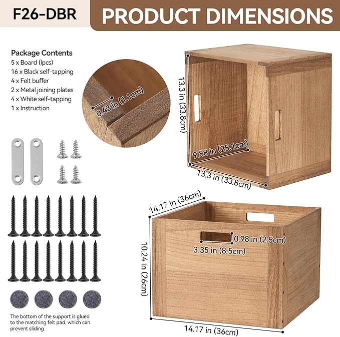 KIRIGEN Modular Open Storage Cube F26-DBR - LeafyLoom