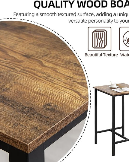 Finnhomy Bar Table, 23.6" Pub Table High Top Table, Square Bar Height Table, Counter Height Cocktail Table, Small Kitchen Table Set for 2, Breakfast for Kitchen, Living Room, Rustic Brown - LeafyLoom