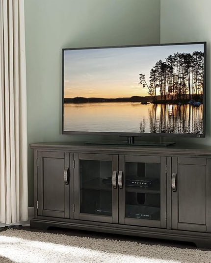 Leick Home 84386 Corner TV Stand with Enclosed Storage For 65" TV's, Riverstone Gray - LeafyLoom