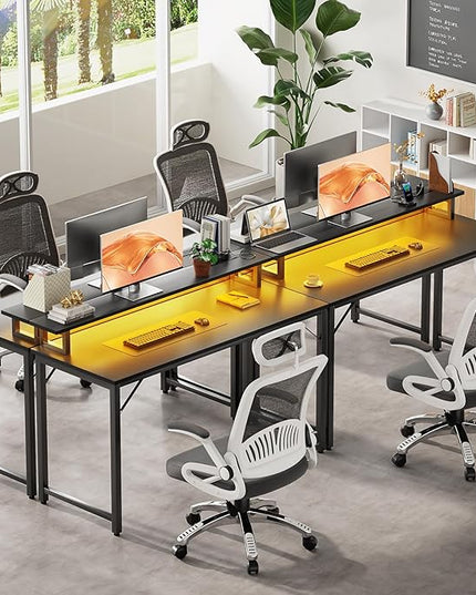 Computer Desk with USB Power Outlets and LED Lights, 47 inch Gaming desk with Monitor Stand for Small Space Home Office, Modern Simple Study Writing Table PC Desks, Black - LeafyLoom