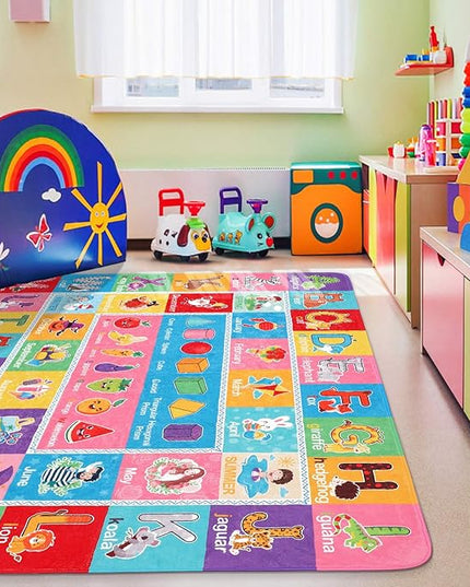 IMIKEYA Kids Play Rug Mat Playmat with Colorful Pattern, Playtime Collection ABC Alphabet, Seasons, Months, Fruit and Shapes Educational Area Rug for Kids Playroom Bedrooms, 78.7 x 59 Inch - LeafyLoom
