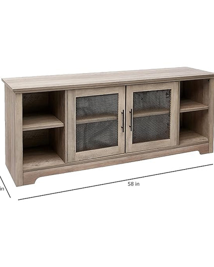ROCKPOINT Oxford Modern Double Mesh Door Console for TVs up to 65 Inches, 58 Inch, Grey Wash - LeafyLoom