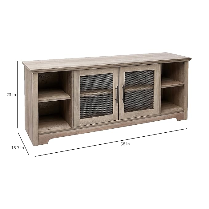ROCKPOINT Oxford Modern Double Mesh Door Console for TVs up to 65 Inches, 58 Inch, Grey Wash - LeafyLoom