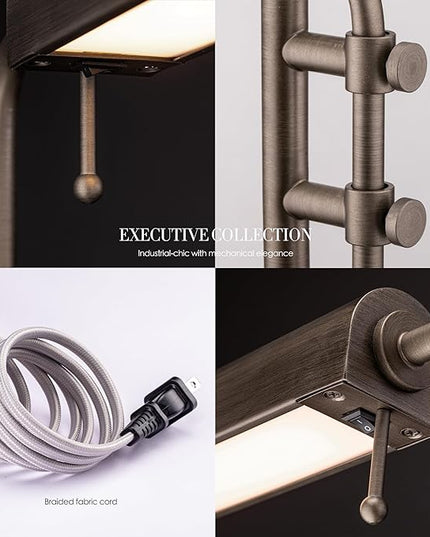 O'Bright Aurora LED Pharmacy Desk Lamp - Swing Arm, Industrial Design for Reading, Crafting, Work,10W LED, Adjustable Height 18.5-24.5 inches - Ideal for Living Room, Bedside, Office - Antique Nickel - LeafyLoom