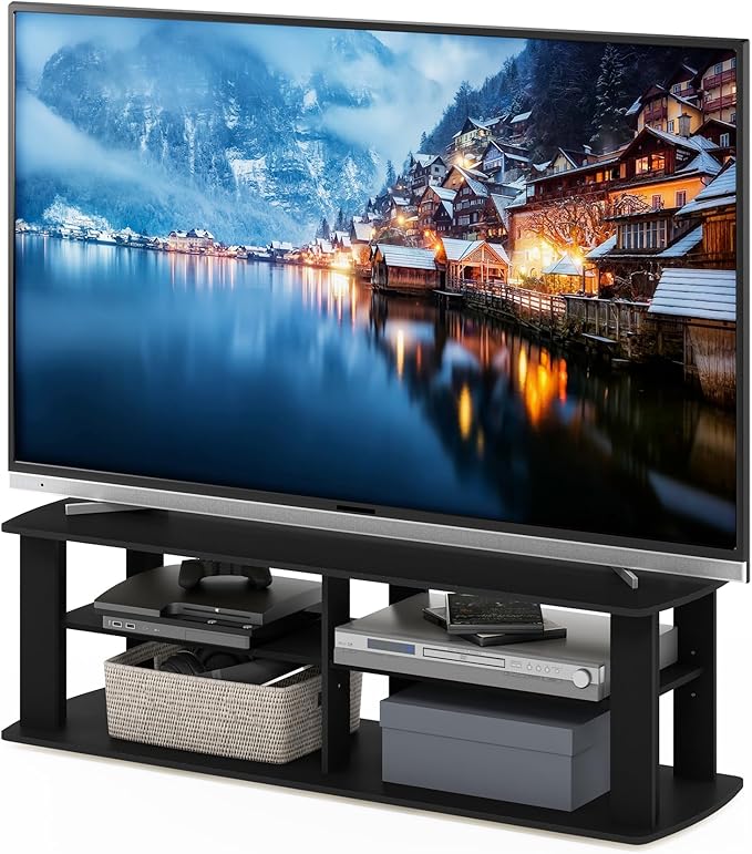 Furinno 11191BK THE Entertainment Center TV Stand, Black - LeafyLoom