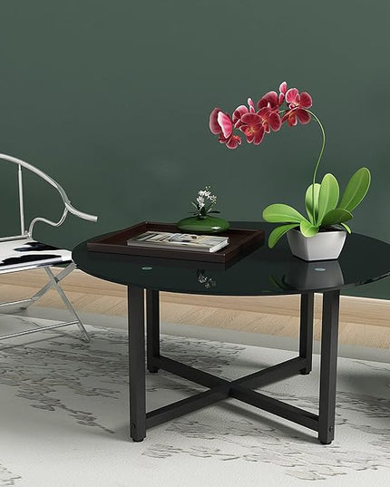 NicBex Coffee Table Modern Tempered Glass Coffee Table with Storage Round Center Tables with Metal Legs Dining Table for Living Room, Dining Room, Office, and Bedroom,35.44" W, Black - LeafyLoom