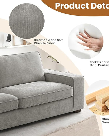 COHOME 88" Loveseat Sofa with Deep Seat, Modern Chenille Love Seat Couch for Living Room with Removable Covers, Upholstered 2-Seater Small Couch for Bedroom, Apartment，Grey - LeafyLoom