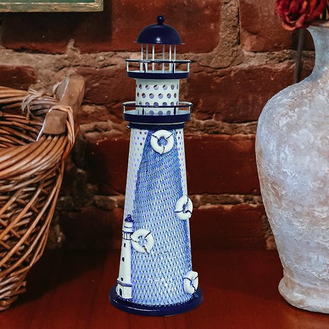 Lighthouse Ornament with Led Light Night Light Nautical Themed Lighthouse Tabletop Summer Ocean Party Decor - LeafyLoom
