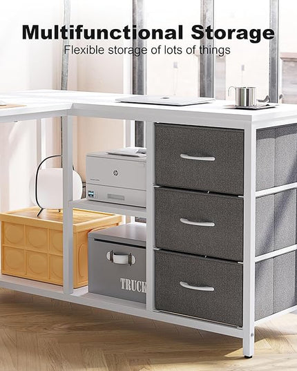 Treesland L Shaped Desk with Drawers, 55 inch Computer Desk with Storage & Shelves, Corner Desk with Storage, Home Office Desks with Drawers, L Shape Desks with Storage, White - LeafyLoom