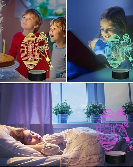 Attivolife Football Player 3D Nightlight, Rugby Illusion LED Lamp with Remote & Touch Control, 16 Colors Changing Dimmable, Great Bedside Decor Birthday GIft for Outsports Lover Children Kids Boys - LeafyLoom