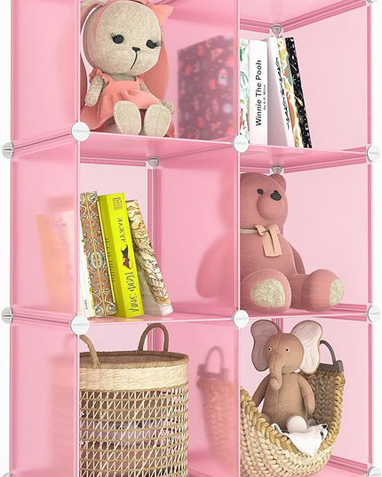 HOMIDEC 6-Cube Storage Shelf, Storage Bookcase Bookshelf with Metal Hammer, Storage Cubes Organizer Cabinet for Kids, Closet, Bedroom, Bathroom, (11.8x11.8x11.8 inch), Light Pink - LeafyLoom