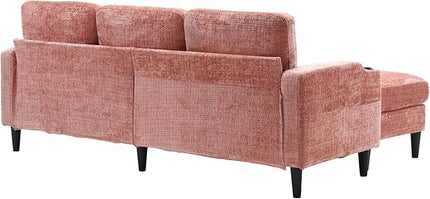 Convertible Sectional Sofa with Movable Storage Ottoman and Cupholders, 3 Seater L-Shaped Corner Couch,Chenille Upholstered Furniture w/Detachable Thicked Cushions for Living Room, Small Space - LeafyLoom