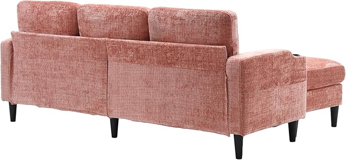 Convertible Sectional Sofa with Movable Storage Ottoman and Cupholders, 3 Seater L-Shaped Corner Couch,Chenille Upholstered Furniture w/Detachable Thicked Cushions for Living Room, Small Space - LeafyLoom