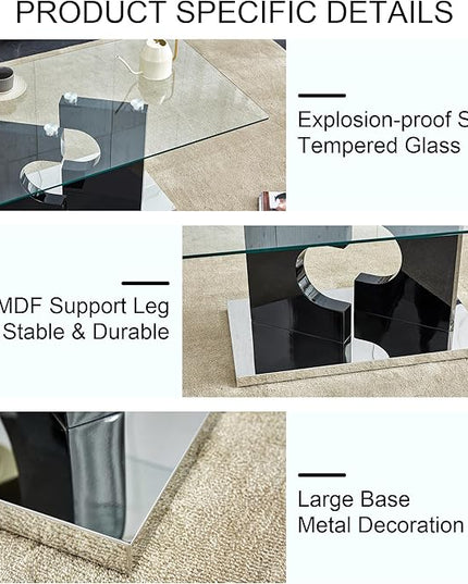 NicBex 47.2Inch Rectangular Dining Table,Modern Kitchen Table with Tempered Glass Tabletop and Black MDF Legs for 4 to 6,Practical Coffee Table,Dining Room Table for Kitchen,Meeting Living Room,Black - LeafyLoom