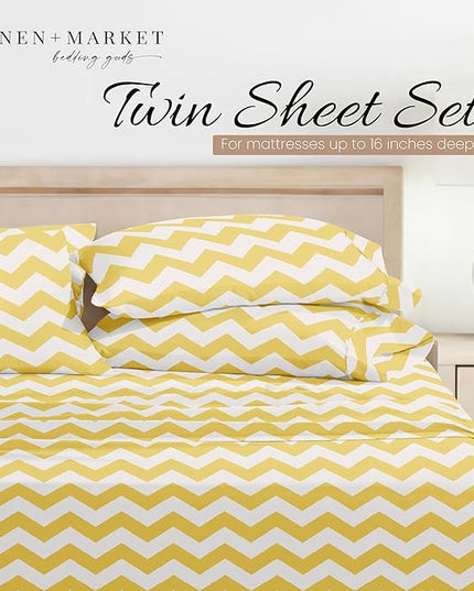 Linen Market 3 Piece Twin Bedding Sheet Set (Yellow Arrow) - Sleep Better Than Ever with These Ultra-Soft & Cooling Bed Sheets for Your Twin Size Bed - Deep Pocket Fits 16" Mattress - LeafyLoom